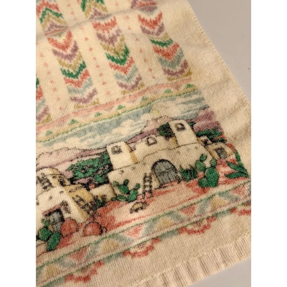 VTG The Kitchen Works Southwestern Pueblo Village Kitchen Towel 80s 90s‎